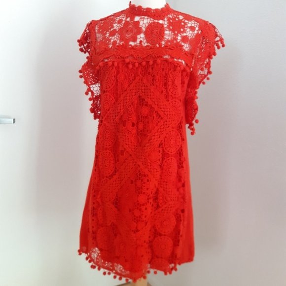 Tularosa Clayton Lace Crochet Dress Cayenne Red - Picture 5 of 12